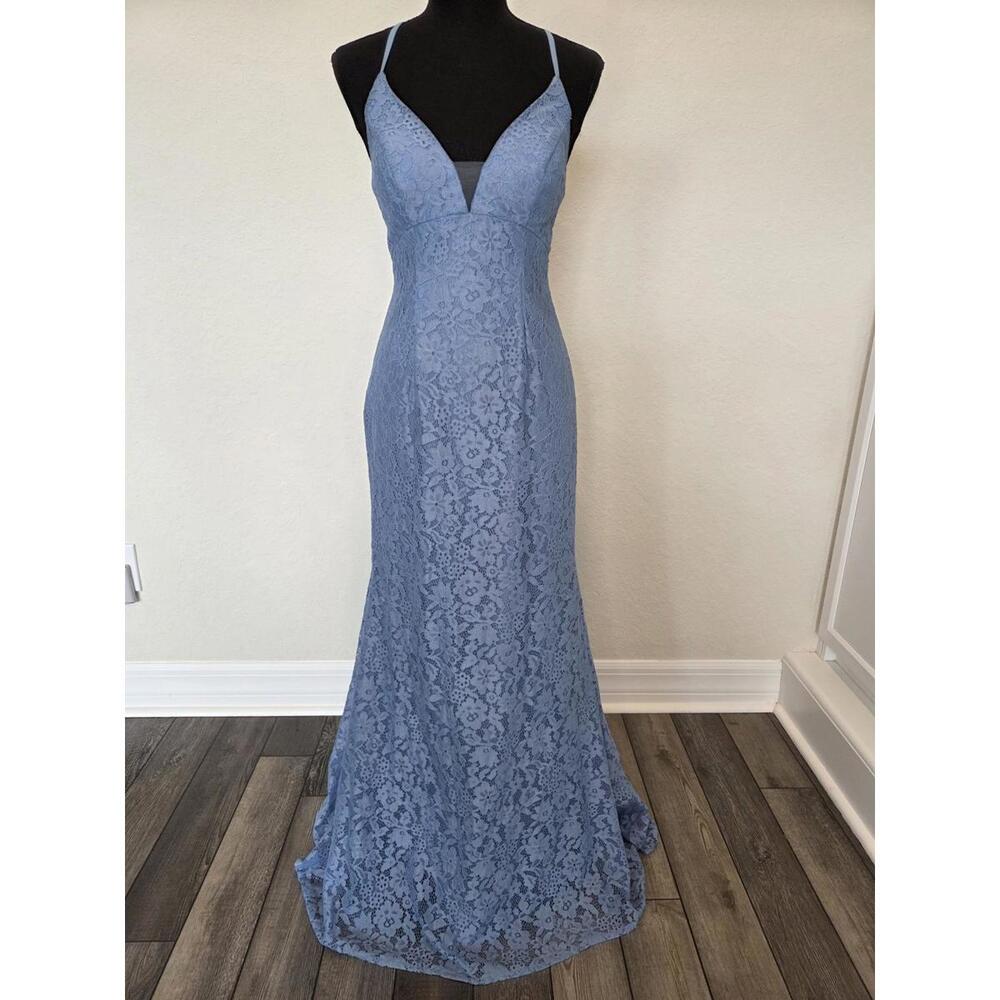 Azazie Steel Blue Maldive Lace Dress‎ - Excellent Condition - Picture 6 of 8